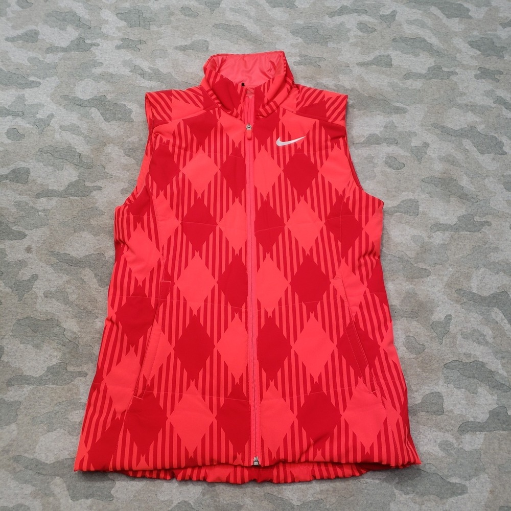 Nike Golf Vest Womens Small Red‎ Full Zip Diamond Sleeveless Athletic